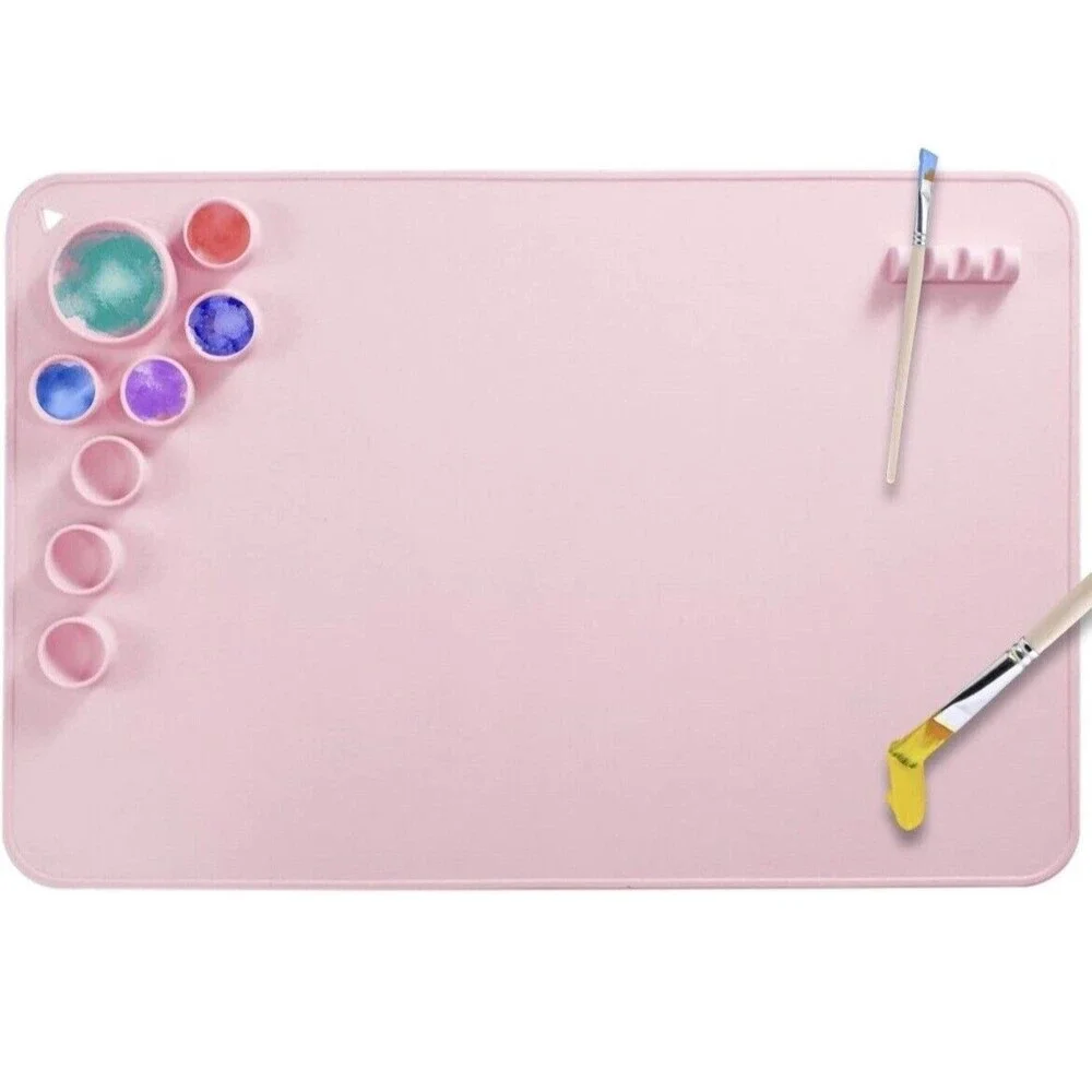 Silicone Painting Mat Large Craft Mat Paint Cup Brush Pen Holder Easy Clean Kids